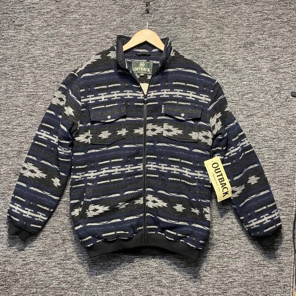 Outback Trading Co Marc Jacket Mens Medium Blue Aztec Wool Blend Sherpa Lined